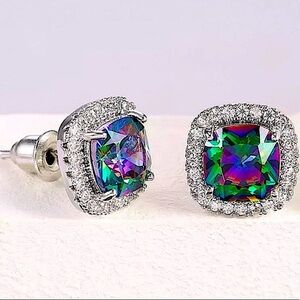 Mystic Fire Topaz Sterling Silver Stud Zircon Earrings